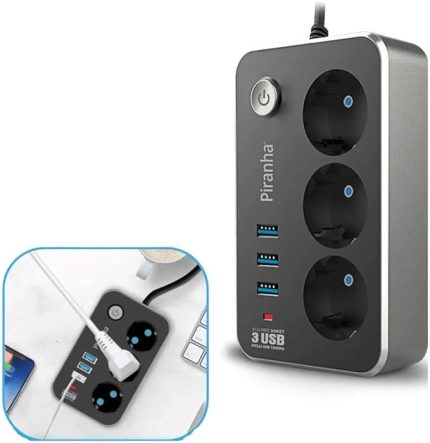 Isıya Dayanıklı Termal Akım Korumalı 2 Metre 10A 2500W 3lü Priz ve 3 Usb Li 2.1A Uzatma Kablosu