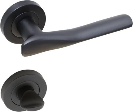 Royal Mat Siyah Wc Banyo Kapı Kolu Daire Rozetli SürgülüKapı Kulpu Uyumlu Sağ Sol Uygun Kolları