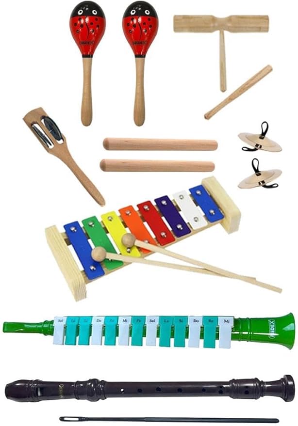 Örf Aletleri Seti Under Paket-3 Marakas Zil Çubuk Ksilofon Melodika Flüt (8 Parça)