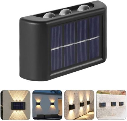 Güneş Enerjili, Suya Dayanıklı ve Duvara Monteli 6 LED’li Aplik - Bahçe, teras, havuz kenarı, çimenlik ve yol kenarları için ideal (standart, Adet, 2)