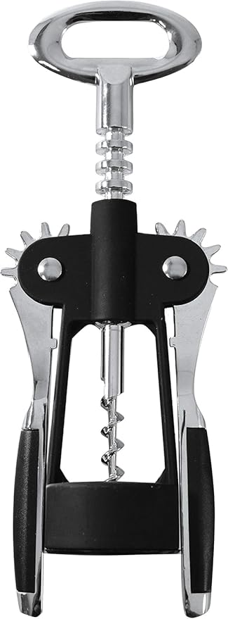 Premium Kanatlı Şarap Açacağı Tirbuşon, Siyah Metal Gövde, Ergonomik Tasarım