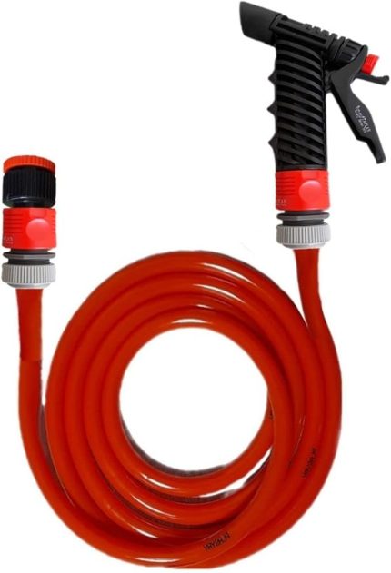 Düz Sulama Yıkama Hortum Musluk Adaptörlü ve Yeni Tetik Başlıklı Set (10 Metre Turuncu)