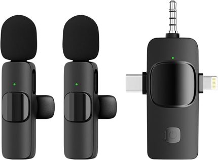 Kablosuz İkili Yaka Mikrofonu iPhone ile Uyumlu 3.5mm Aux iPhone Type-C PC Tablet Video Kayıt Röportaj Canlı Yayın Vlog Kablosuz Mikrofon USB C ve Amfi ve Bilgisayar Uyumlu ZR564