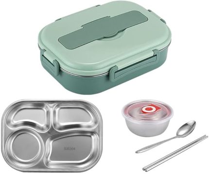 Bento yemek kabı 4 Bölmeli Taşınabilir Sızdırmaz Bento Kutusu şkinler Öğrenciler için Erkek Kadın Eşyaları ile çorba si Yeşil