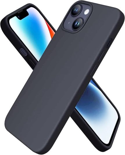 iPhone 13/14 Kılıf 6.1 ile Uyumlu, Uruchi İnce Sıvı Silikon 3 Katmanlı Tam Kaplamalı Yumuşak Jel Kauçuk Kılıf Kapak, (Siyah, 6.1 inç)