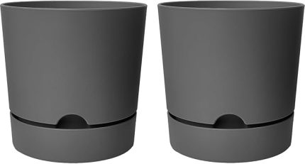 Begonya Saksı Tabaklı Drenajlı Mat Plastik Çiçek Saksısı (2 Adet, 5 Litre, 21cm, Gri)