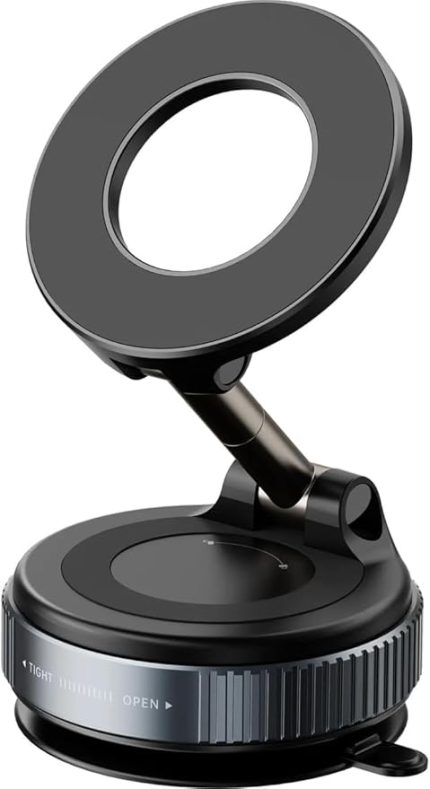 Uyumlu Mekanik Vakumlu Manyetik Araç Telefon Tutucu, 360° Dönebilen, Çoklu Montaj Seçenekli, Siyah