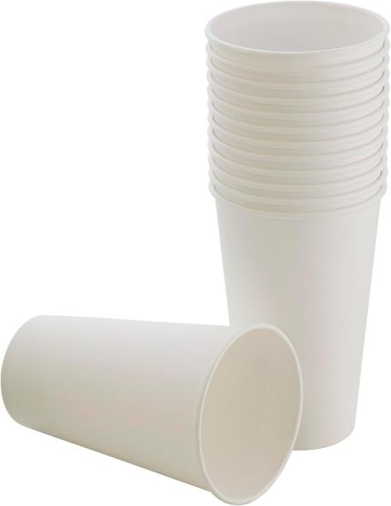 50 adet parti bardağı, beyaz tek kullanımlık karton bardak 16 oz, büyük kağıt bardak 400 ml, parti ihtiyaçları, çocuk partisi, sıcak ve soğuk içecekler, çay, kahve, meyve suyu