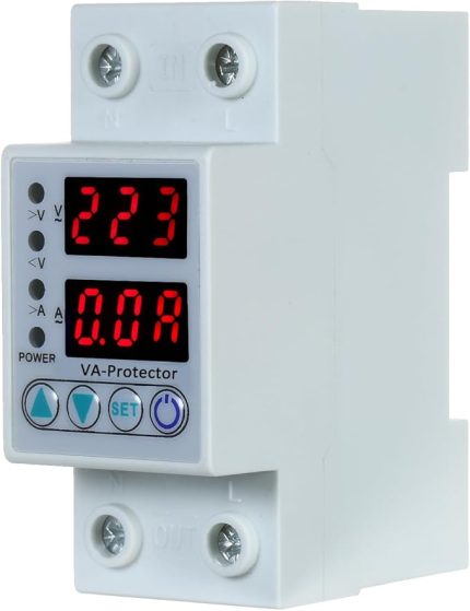 63A 220V Din Ray Ayarlanabil Aşırı Gelim ve Düşük Gelim Koruyucu Cihaz Koruyucu Röle Aşırı Akım Koruması Ev Kullanımı Çift LED Ekran