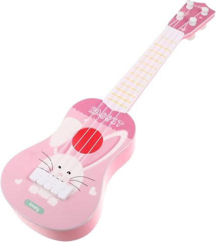 Teller Çocuk Ukulele Gitar Modeli Mini Müzikli Oyuncak Kızlar Için Gitar Küçük Aletler Çocuk Oyuncağı Tavşan Yürümeye Başlayan Çocuk Keman Plastik Pembe