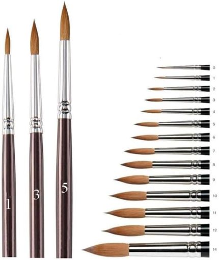 Fırçası 1-3 - 5 Numara 1 Paket 3 lü Samur Yuvarlak Uçlu Fırça Seti Guaj Sulu Akrilik Yağlı Boya Fırçaları