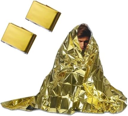 Acil Durum Battaniyesi, Folyo Battaniye Isı Sağkalım Yansıtıcı Termal Battaniye, Hayatta Kalma Battaniyeleri Gümüş, Kamp, Yürüyüş, Açık Hava, Deprem, İlk Yardım, 130 x 210 cm gold