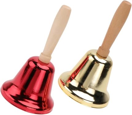 Metal Döşeme 2 Adet Ahşap Saplı Kilise Zilleri Vintage El Zili Ahşap El Zili Oyun Pirinç Okul Okul Yemek Masası Çocuk Çanlar