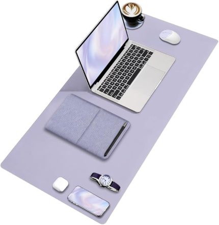 Deer PU Deri Mouse Pad Dikişli Kenar Dayanıklı Büyük Boy Çift Yönlü Kullanım Ofis Masa Matı Sümen(LİLA, 90X40 XL)