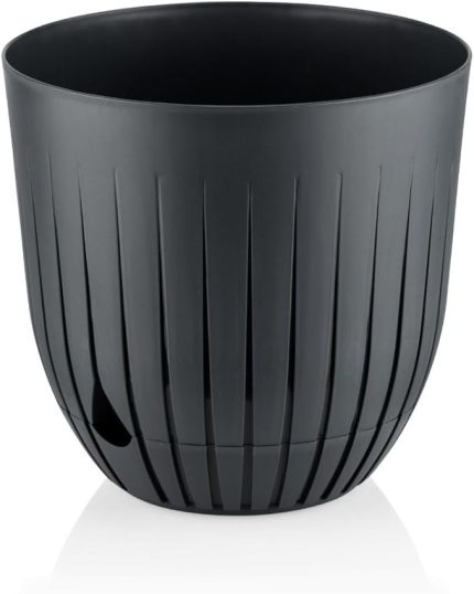 Saksı Tabaklı Delikli Plastik Çiçek Saksısı (Gri, 2 Litre)