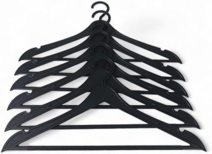 6'lı Plastik Gömlek-T-Shirt Askısı - Kaydırmazlı, İnce Hafif Plastik Askı 6'lı Set [Siyah]