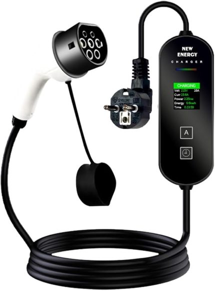 EV Şarj Cihazı, 16A 3.5KW Taşınabilir Elektrikli Araç Şarj Cihazı Ekran Aydınlatma Sıcaklık Kontrolü, Hırsızlık Önleyici Şarj Ekipmanı, Tak ve Çalıştır, AB Fişi