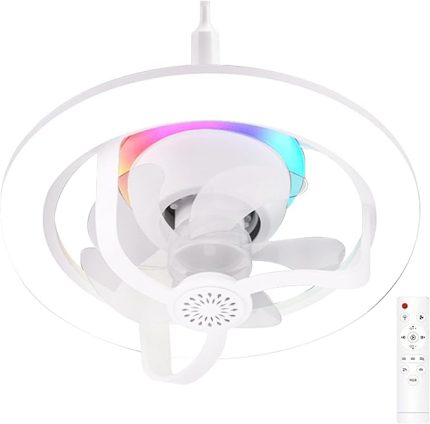 Uzaktan Kumandalı 50W LED Fan Işığı E27 Hareketli Kafa RGB Tavan Vantilatörü Lambası Aromaterapi Renkli Yatak Odası Karartma Gece Işıkları Kokulu Fan Lambası 360° Sallanan Kafalar