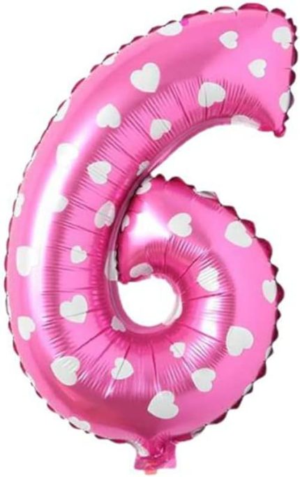 VİTRİNİ 6 Rakamlı 16 İnç Pembe Kalpli Folyo Balon 36 CM (Pembe)