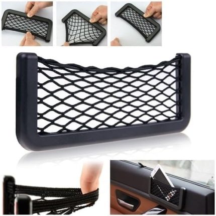 Araç İçi Pratik Fileli Organizer, Plastik Kenarlı Yapıştırmalı Araç İçi Pratik Fileli Ceplik 15x8 Cm