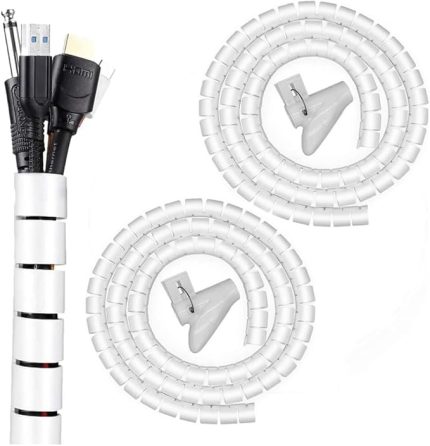 1 mt x 22 mm Spiral Boru Kablo Kanalı Kablo Fiş Düzenleyici Toplayıcı Kordon Kablo Tutucu Beyaz (2 ADET)