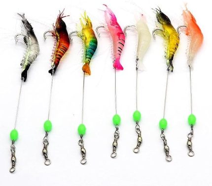 7 Adet Kancalı Fosforlu Sahte Karides Balık Yemi Silikon 8cm 5gr Yapay Olta Yem Seti