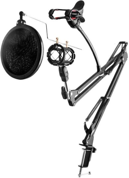 3in1 Hareketli Tasarım Profesyonel Mikrofon Standı + Pop Filtre + Telefon Tutucu - AL2552