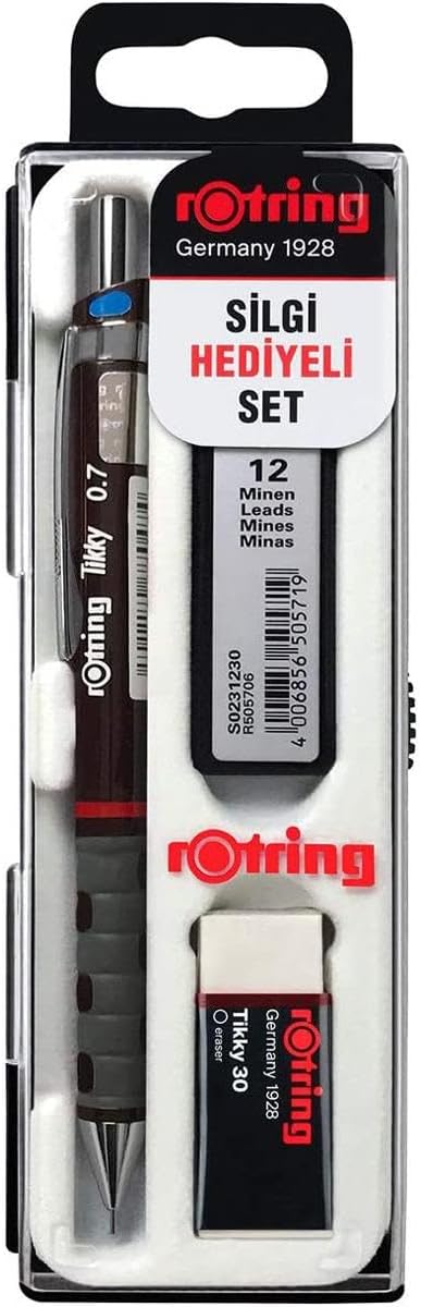 Tikky Mekanik Kurşun Kalem, Uç ve Silgi Seti, Bordo, 3'lü Set
