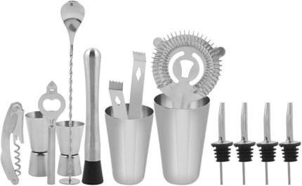 Kokteyl Shaker 14 Adet Paslanmaz Çelik Mikser İçecek Aleti Bar Hediye (600/450ml)