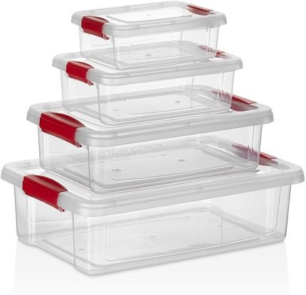4'lü Kilitli Plastik Saklama Kabı Seti, İç İçe Kilitli Plastik Erzak Saklama Kabı | İç İçe İstiflenebilir, Yer Tasarrufu