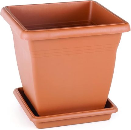 VK05 Villa Kare Saksı No:5 Tabaklı 50 cm, 64 Litre Kiremit