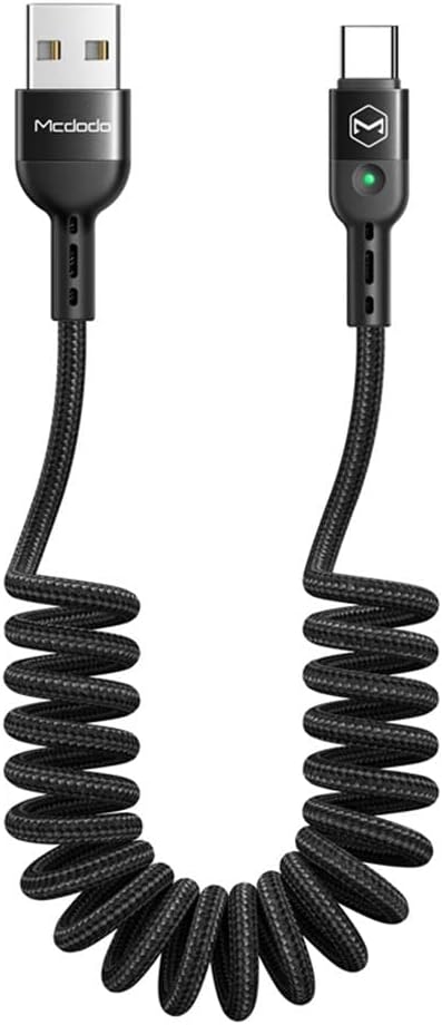 DODO TYPE-C SPIRAL LEDLI ÖRGÜ KABLO 1.8M 2A SİYAH