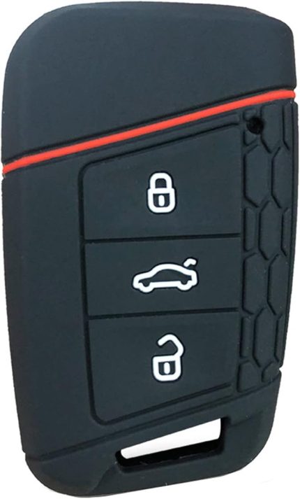 Volkswagen VW Polo Passat B8 Tiguan 2 için uygun silikon araç anahtar kapağı, Skoda Octavia Kodiaq Karoq aksesuarı için (siyah beyaz çizgi)