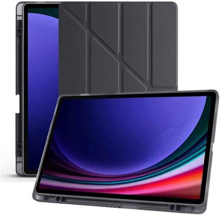 Galaxy Tab S10 Plus X820 12.4 İnç Uyumlu Tablet Kılıfı – Kalemlikli, Katlanabilir Smart Cover, Stand Özellikli, Darbe Emici Arka Koruma, İnce ve Hafif Tasarım (Siyah)