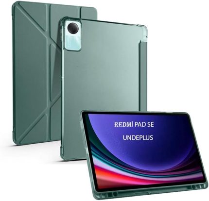 Redmi Pad SE 11inç ile uyumlu Kılıf Kalem Bölmeli Trifolding Case Koyu Yeşil