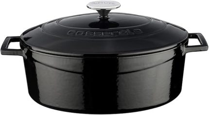 Metal Oval Döküm Tencere, 29 cm, 4.67 L Hacim, Siyah