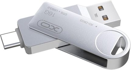 DK03 Type-C OTG USB Bellek, Yüksek Hızlı Okuma/Yazma, USB 3.0 ve Type-C, Metal Alaşım, Döner Tasarım, Anti-X-ray, Anti Manyetik, Sıcaklığa Dayanıklı, Gümüş (64, GB)