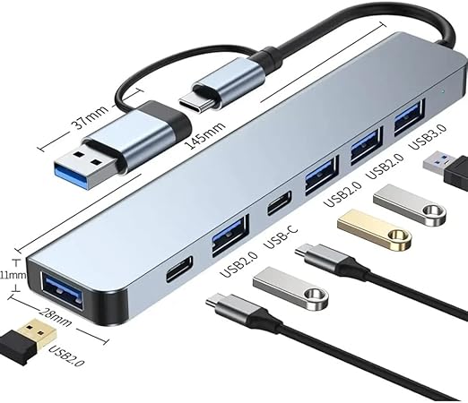 Çoklayıcı Adaptör 7in1 USB/Type-c To USB A, USB C Macbook uyumlu Çevirici Adaptör Çok Portlu Çoklayıcı 7 in 1 USB HUB (Gri) - Görsel 2
