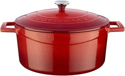 Metal Döküm Yuvarlak Tencere, 24 Cm, Kırmızı