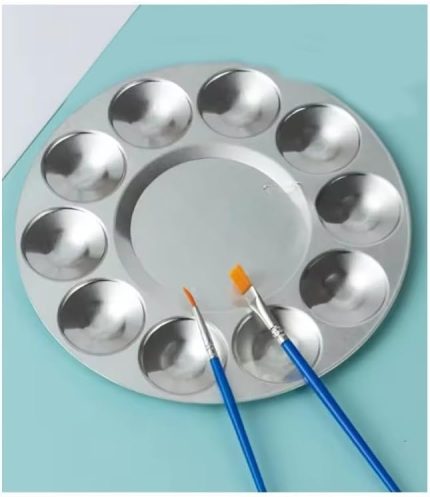 Metal Palet 1 Adet Metal Boya Paleti 10 Hazneli 17 cm Paslanmaz Resim Boyama Paleti Fırça Hediyeli