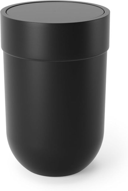 Touch Çöp Kutusu, Küçük 6 Litre Kapaklı, Salınımlı Kapaklı Atık Sepeti, Banyo/Wc İçin, Yumuşak Dokunuş, Siyah | Mat kaplama, kompakt tasarım, ofis veya mutfağa uyar, kolay silinebilir, geri dönüştürülmüş plastik