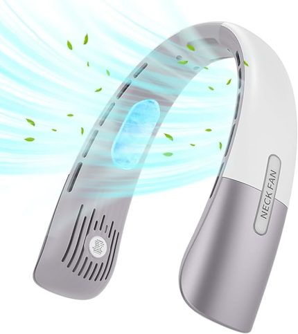 Taşınabilir boyun fanı, 5000mAh eller serbest fan, 5 ayarlanabilir hızda, USB şarj edilebilir kişisel fan, dijital ekran, kulaklık tasarımı, yapraksız asılı boyun bandı fan, kadın erkek için -