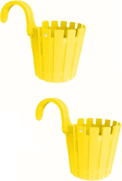 Sarı Akasya Askılı Duvar Balkon Saksı 2 Adet, Askılı 2'li Sarı Balkon Saksısı