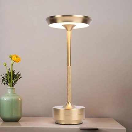 Metal Kasa Masa Lambası Dimmerli 3 Renk Işıklı Dekoratif Abajur Cata Toronto Dokunmatik Restoran Cafe Lambası (Gold)