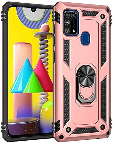 Galaxy M31 Silikon Kılıf Tank Yüzük Standlı Darbe Korumalı Kapak Rose Gold