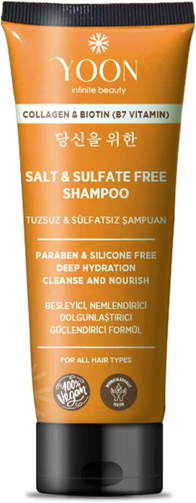 Sülfatsız ve Tuzsuz Şampuan, Kolajen Biotin B7 içerikli Parabensiz, Güçlendiren Besleyici ve Nemlendirici Vegan Şampuan 250ml