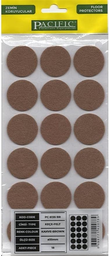Mobilya Altı Yapışkanlı Zemin Koruyucu Ses Kesici Keçe Felt 35 mm Kahve