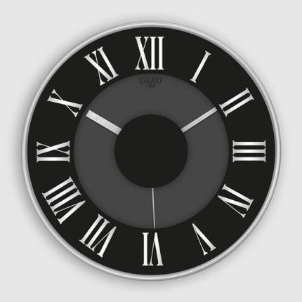Premium Serisi Abs Çerçeveli Roma Rakamlı Sessiz Akar Duvar Saati 30 cm, Gri - Siyah