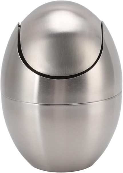 masaüstü çöp tenekesi, salıncak kapaklı mini tezgah çöp kutusu, paslanmaz çelik yumurta şekli çöp tenekesi, banyo yatak odası için küçük çöp tenekesi