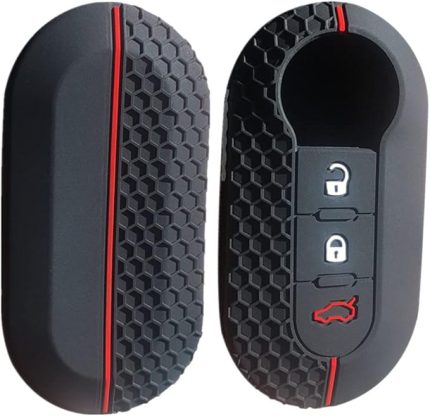 Silikon Uzaktan Fob Araba Anahtarı Kılıfı Fiat 500 Ducato Panda 500L Punto Lancia Musa için (Siyah + Kırmızı)